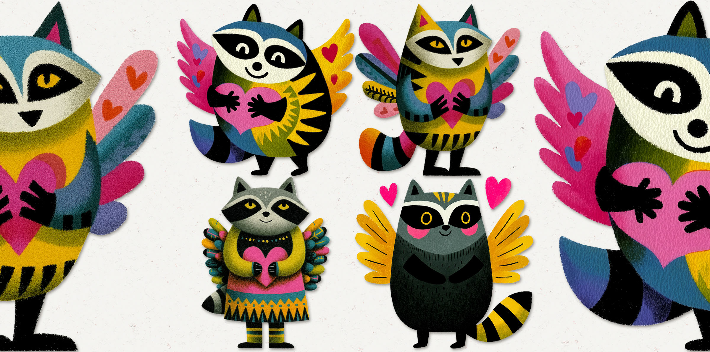 Free Raccoons and Hearts Illustrations for Crafts - HG Designs